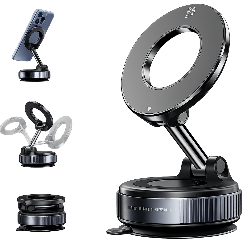 K007 Magnetic Vacuum Suction Phone Holder – Strong Grip, 360° Rotation, Sleek Design