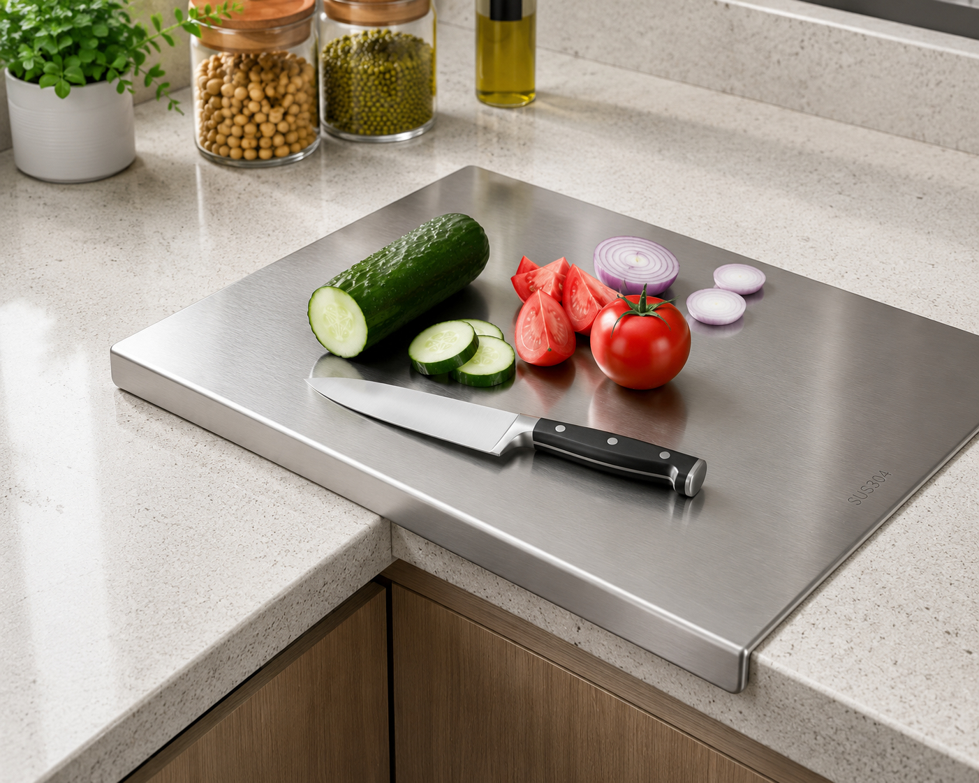 Stainless Steel Chopping Board With Counter Top Edge